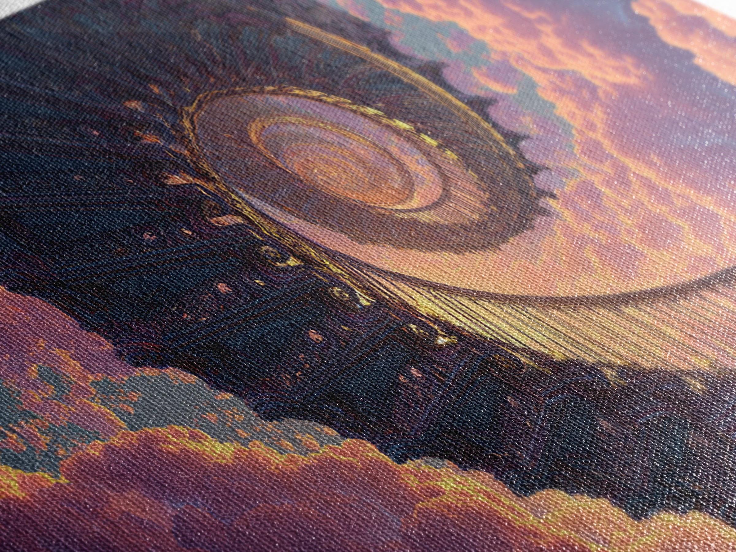 Surreal Spiral Staircase To Sunset Sky With Warm Clouds Canvas Print Dreamy Wall Art For Home Decor