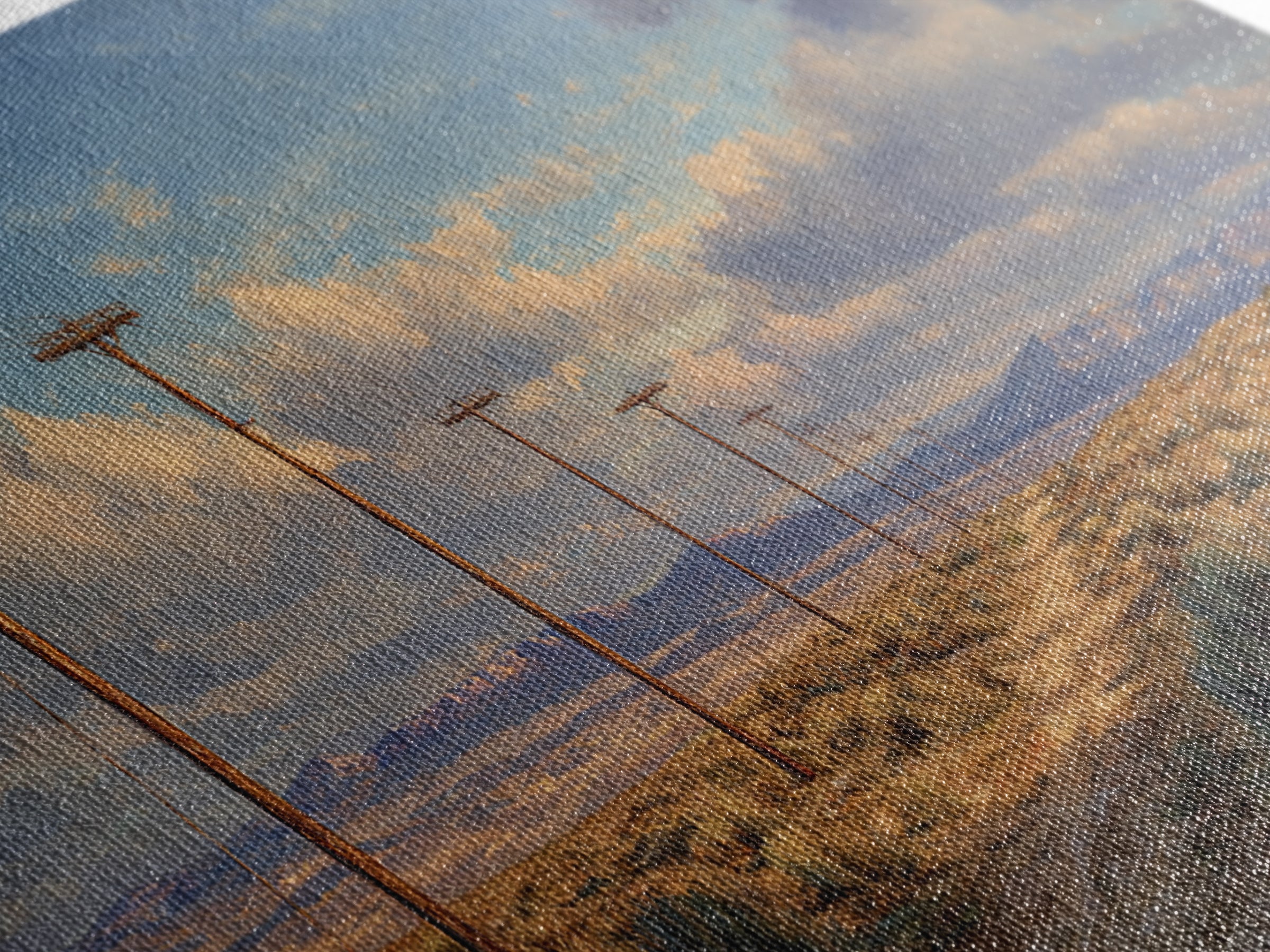Desert Landscape With Power Poles Under Dramatic Sky Oil Painting Large Wall Art For Home Decor