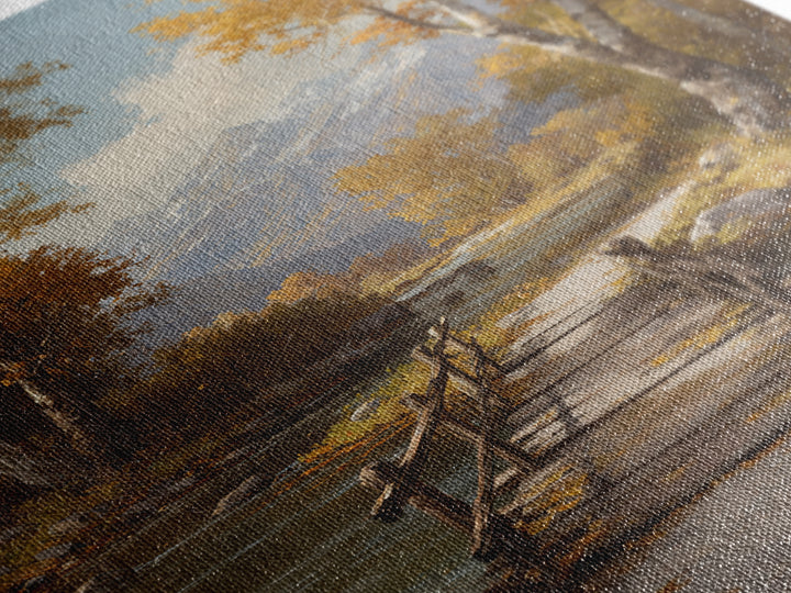 Classic Autumn Mountain Landscape Painting Wall Art Framed Canvas Print Rustic Home Decor