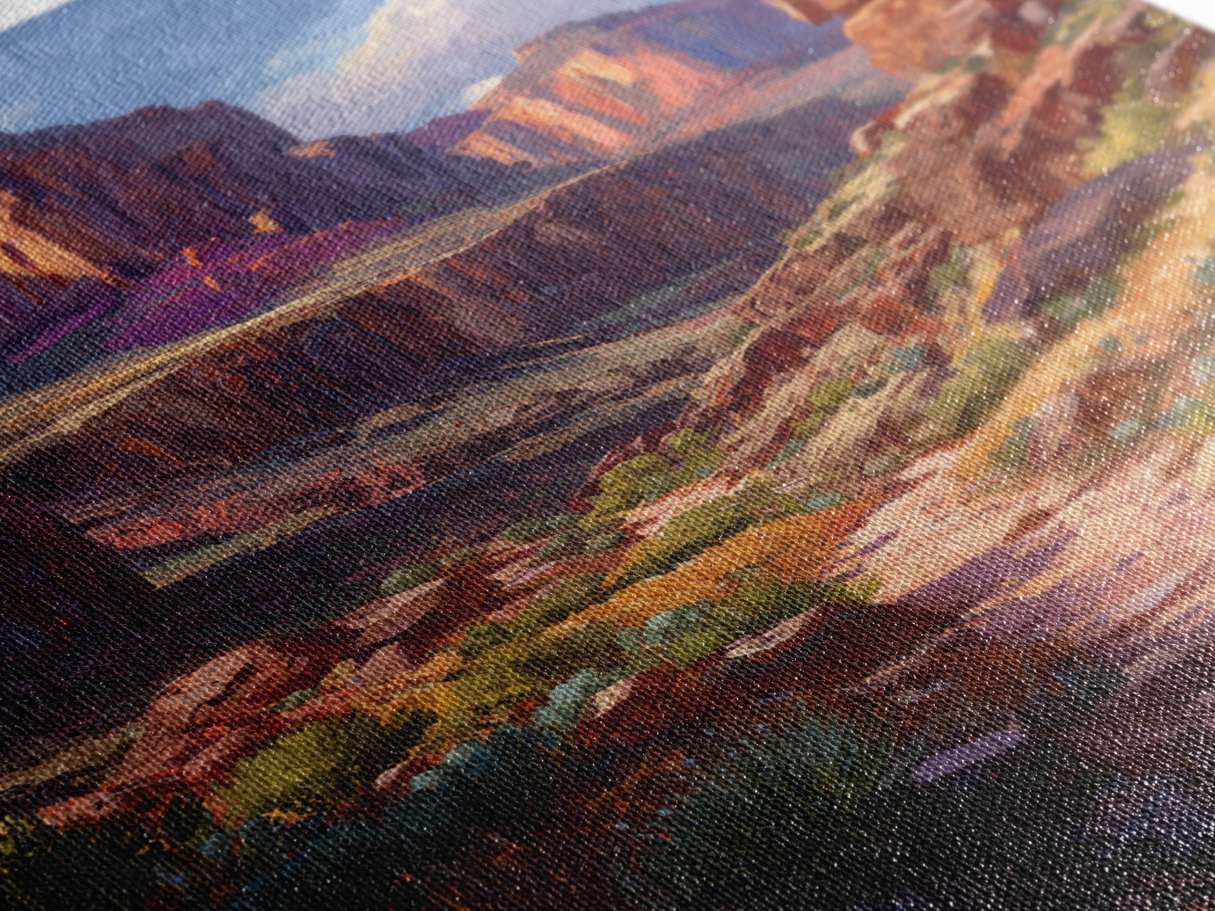 Grand Canyon Landscape Oil Painting Portrait Of Canyon Rocks Blue Sky And Path Trail Large Wall Art For Living Room Decor
