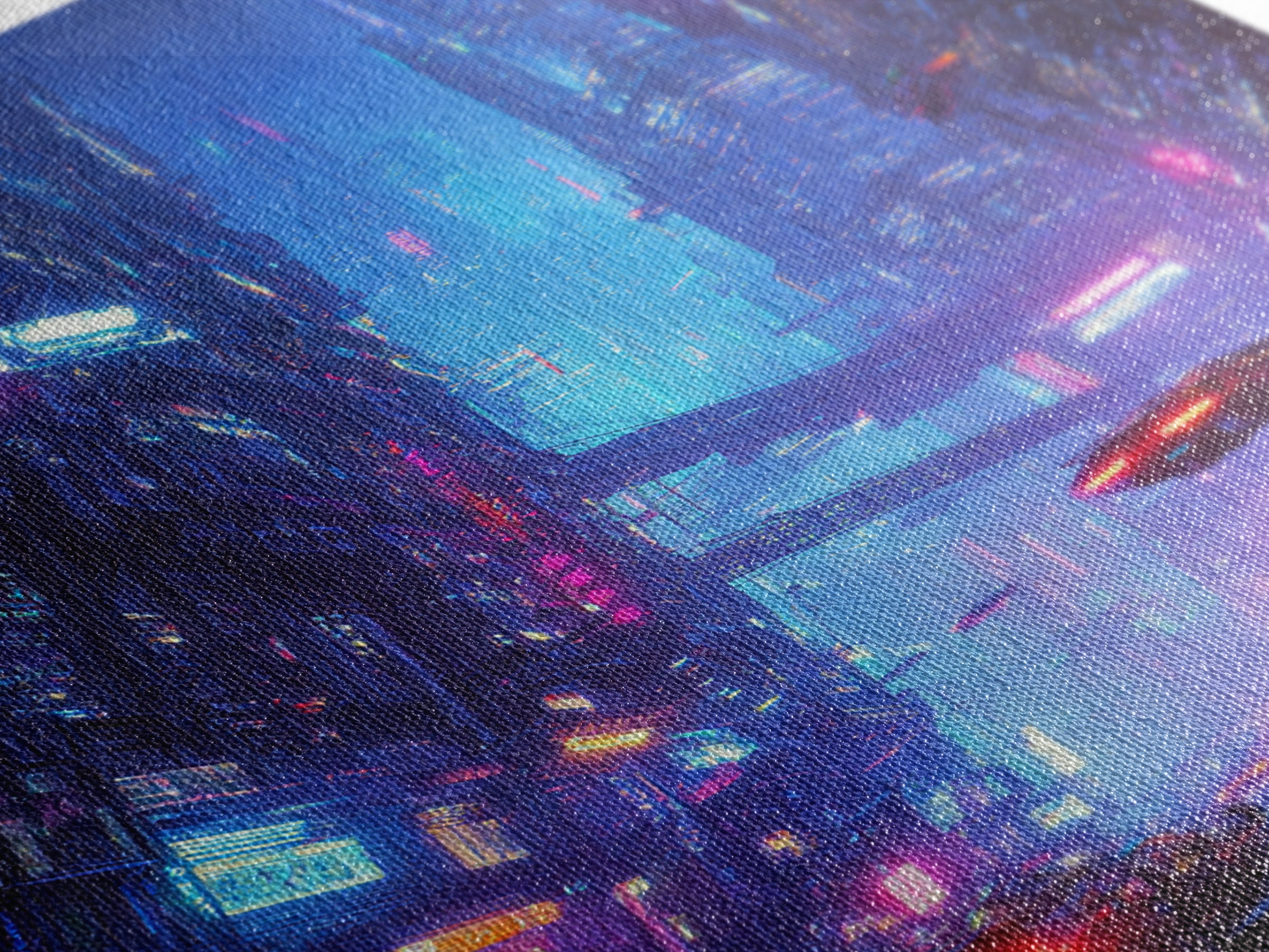 Cyberpunk Cityscape Night Scene Neon Lights Digital Wall Art Framed Canvas Print for Modern Home Decor