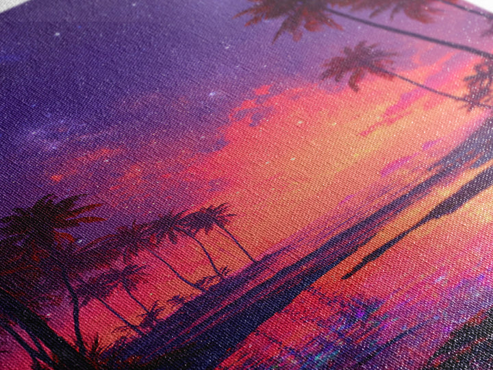 Vibrant Tropical Beach Sunset With Starry Sky Landscape Wall Art For Home Decor Framed Canvas Print