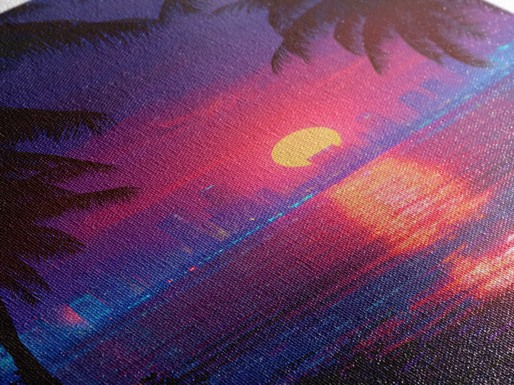 Retrowave Neon Sunset Cityscape Wall Art Canvas Print Modern Wall Art Miami Home Decor