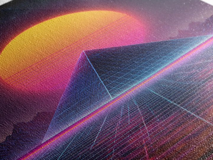 Retro Futuristic Neon Pyramid Digital Artwork Wall Art Framed Canvas Print For Sci Fi Bedroom Decor Modern Tech Art Gift