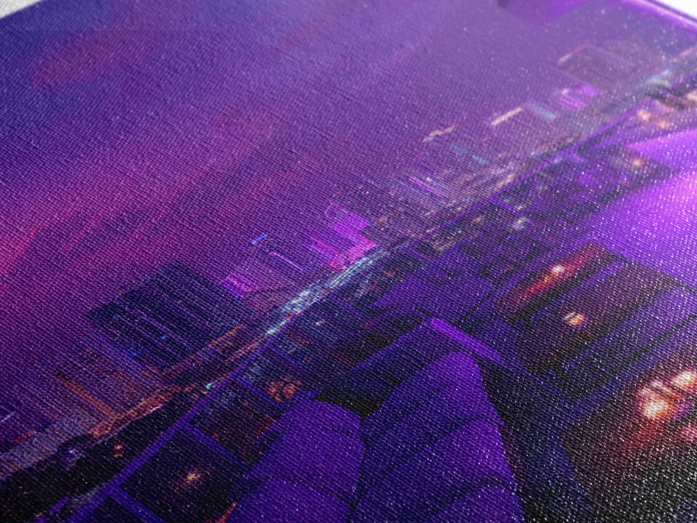 Modern City Nightscape With Vibrant Purple Neon Lights Wall Art Canvas Print Trendy Home Décor For Living Room