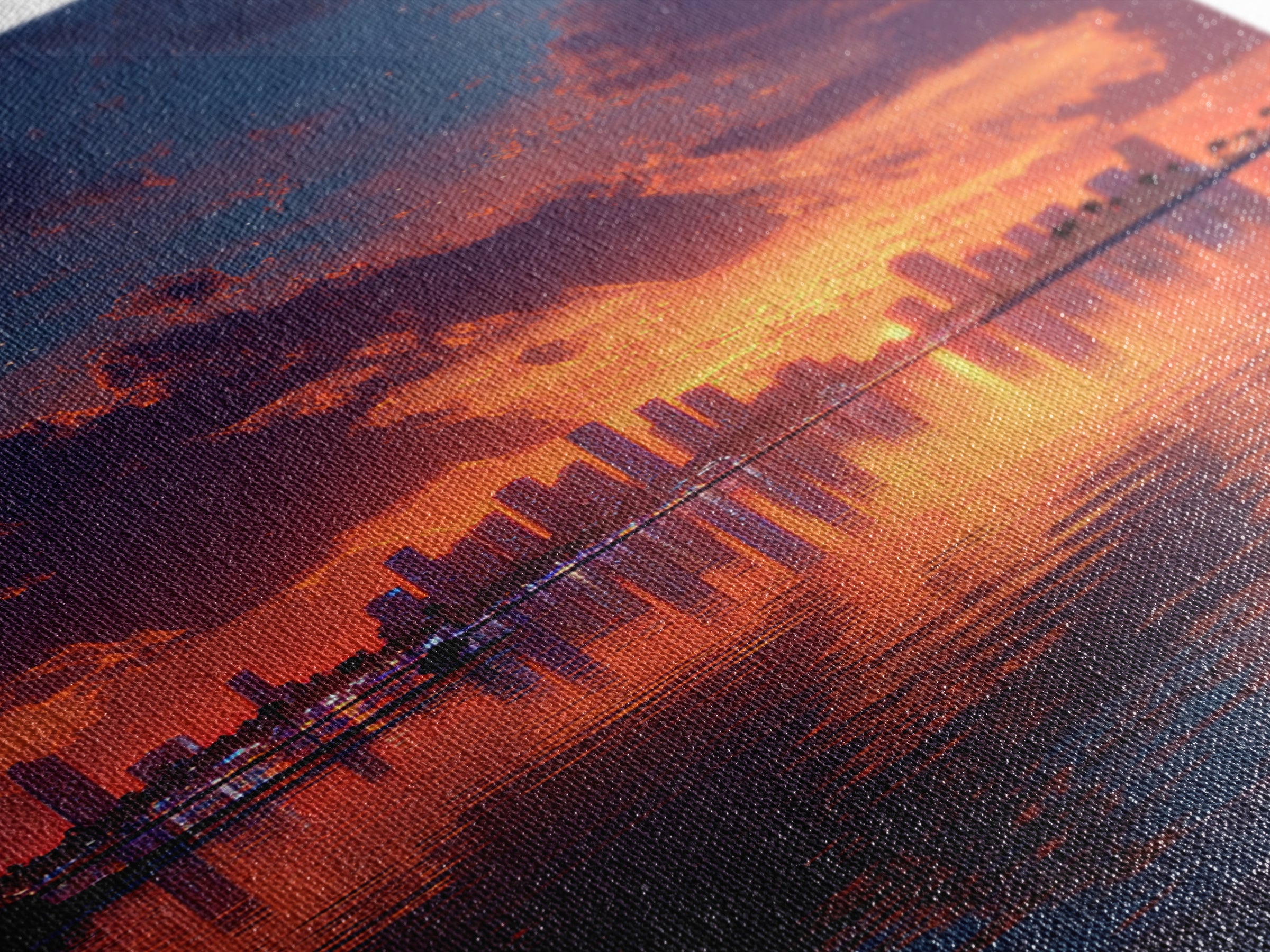 Stunning City Skyline Sunset Landscape Reflection Wall Art Canvas Print For Modern Home Decor