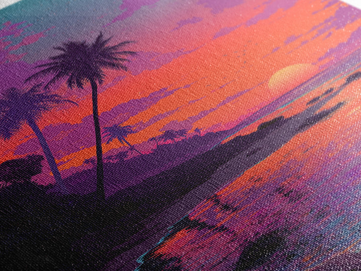 Colorful Tropical Sunset Beach With Palm Trees Reflecting In Water Vibrant Wall Art Canvas Print