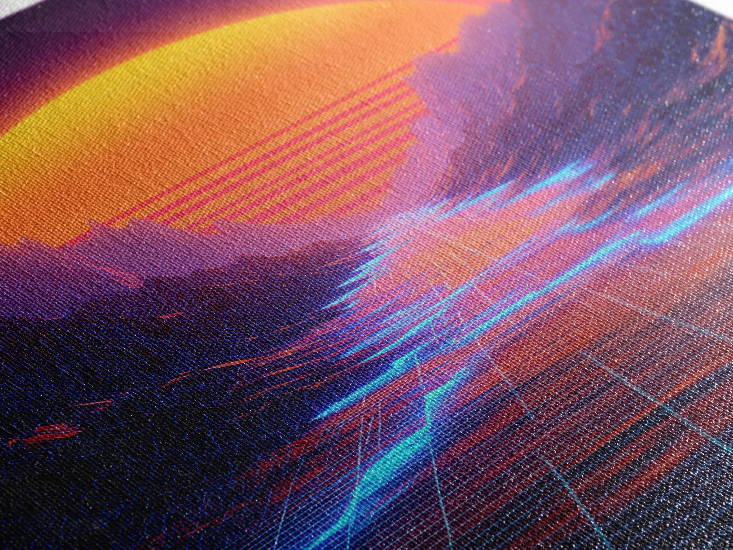 Retro Synthwave Landscape With Neon Grid Road And Large Sun Wall Art Canvas Print For Modern Living Room Decor