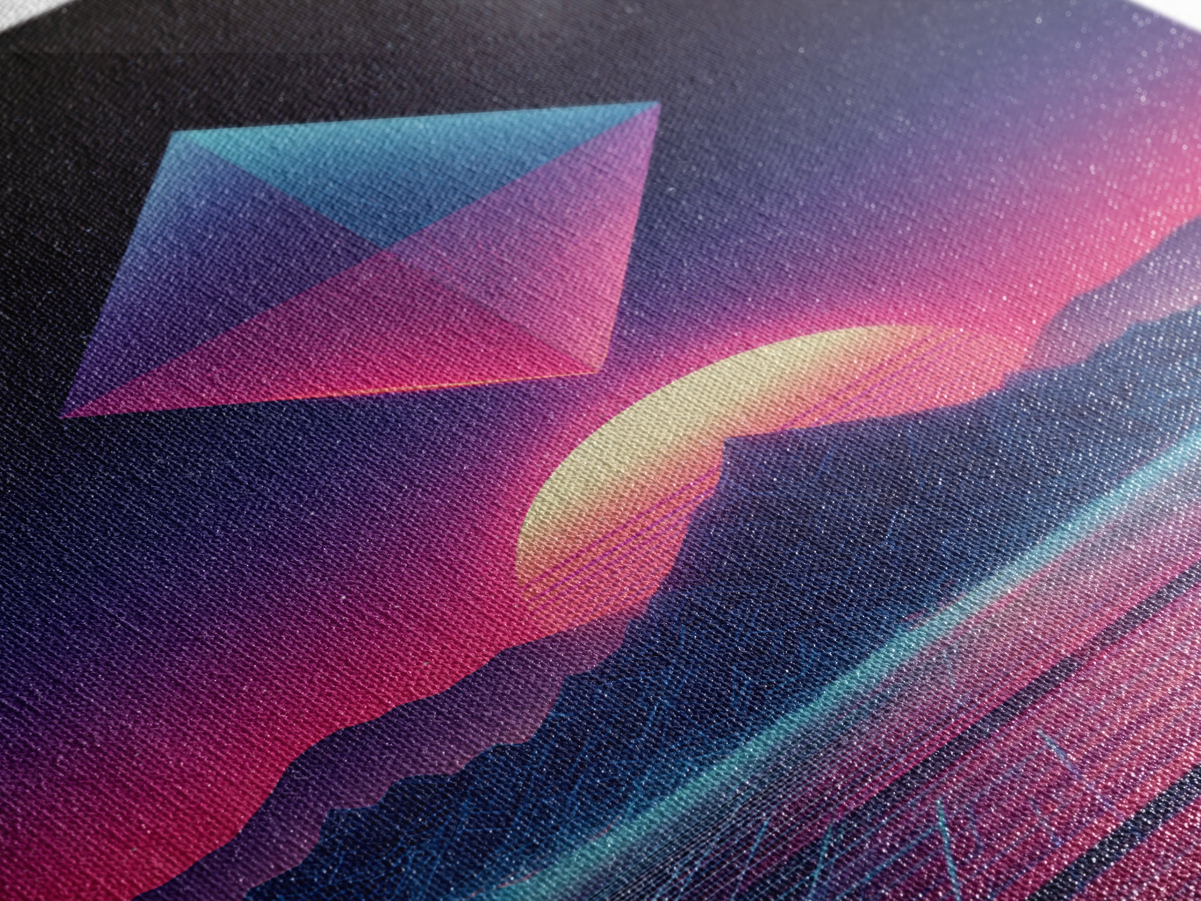 Futuristic Neon Pyramid Sunset Scene Wall Art Featuring Geometric Mountains With A Vibrant Canvas Print