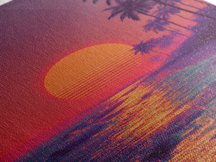 Vibrant Neon Sunset Over Tropical Beach With Palm Trees Wall Art For Modern Home Decor And Living Room Canvas Print