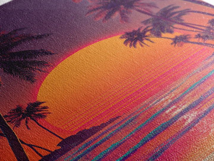 Vibrant Retro Sunset With Palm Trees Beach Scene Wall Art Canvas Print For Modern Home Decor And Coastal Wall Decor