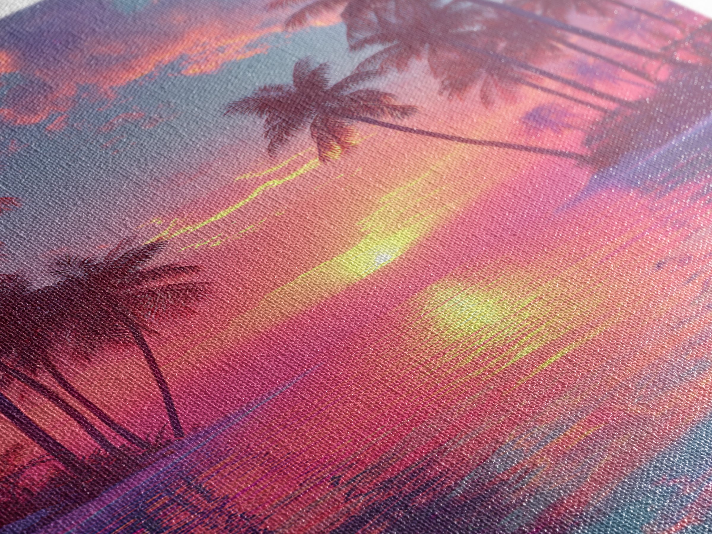 Tropical Sunset Palm Trees Over Water Vibrant Pink And Orange Sky Canvas Print For Modern Wall Art And Home Decor