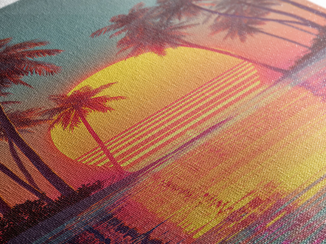 Retro Sunset Palm Trees Tropical Beach Landscape Wall Art Canvas Print For Living Room Home Decor