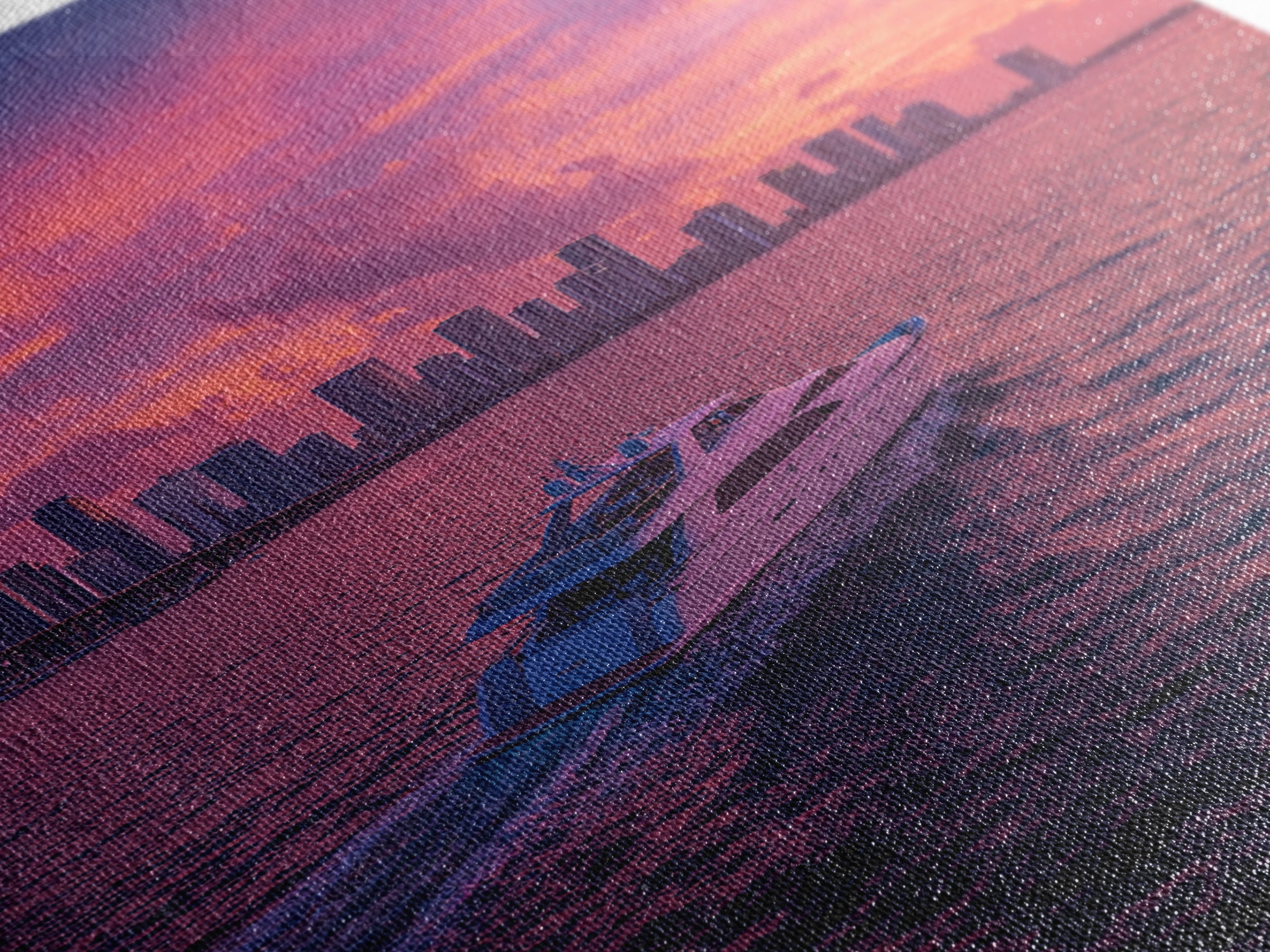Luxury Yacht Sailing Into Stunning Miami Sunset Skyline Wall Art Framed Canvas Print For Living Room Decor