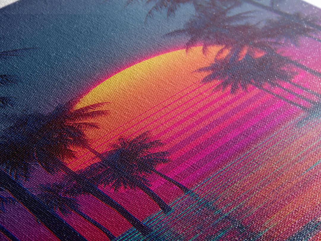 Sunset Over Tropical Beach With Palm Trees Vibrant Coastal Wall Art Canvas Print
