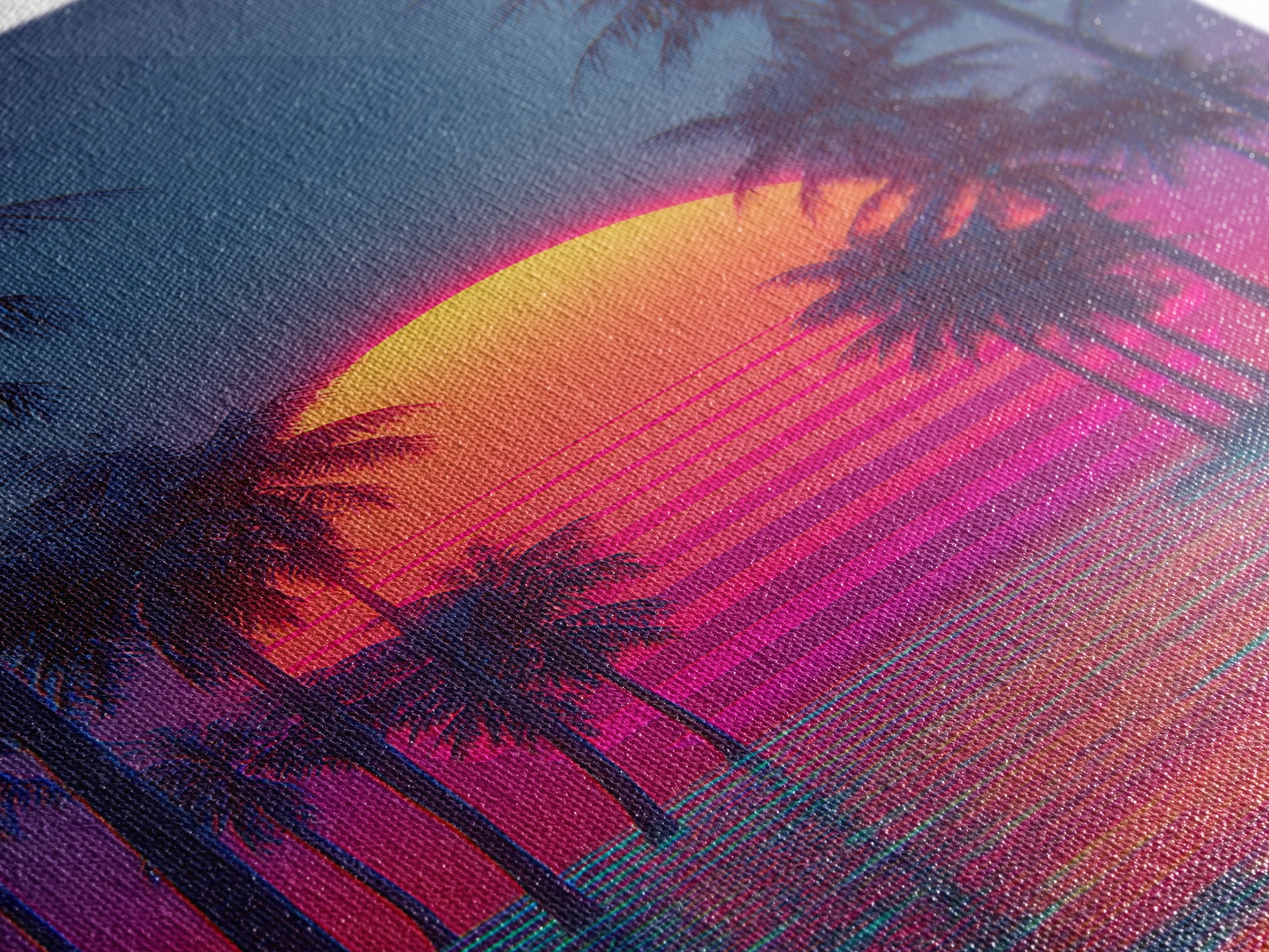 Sunset Over Tropical Beach With Palm Trees Vibrant Coastal Wall Art Canvas Print