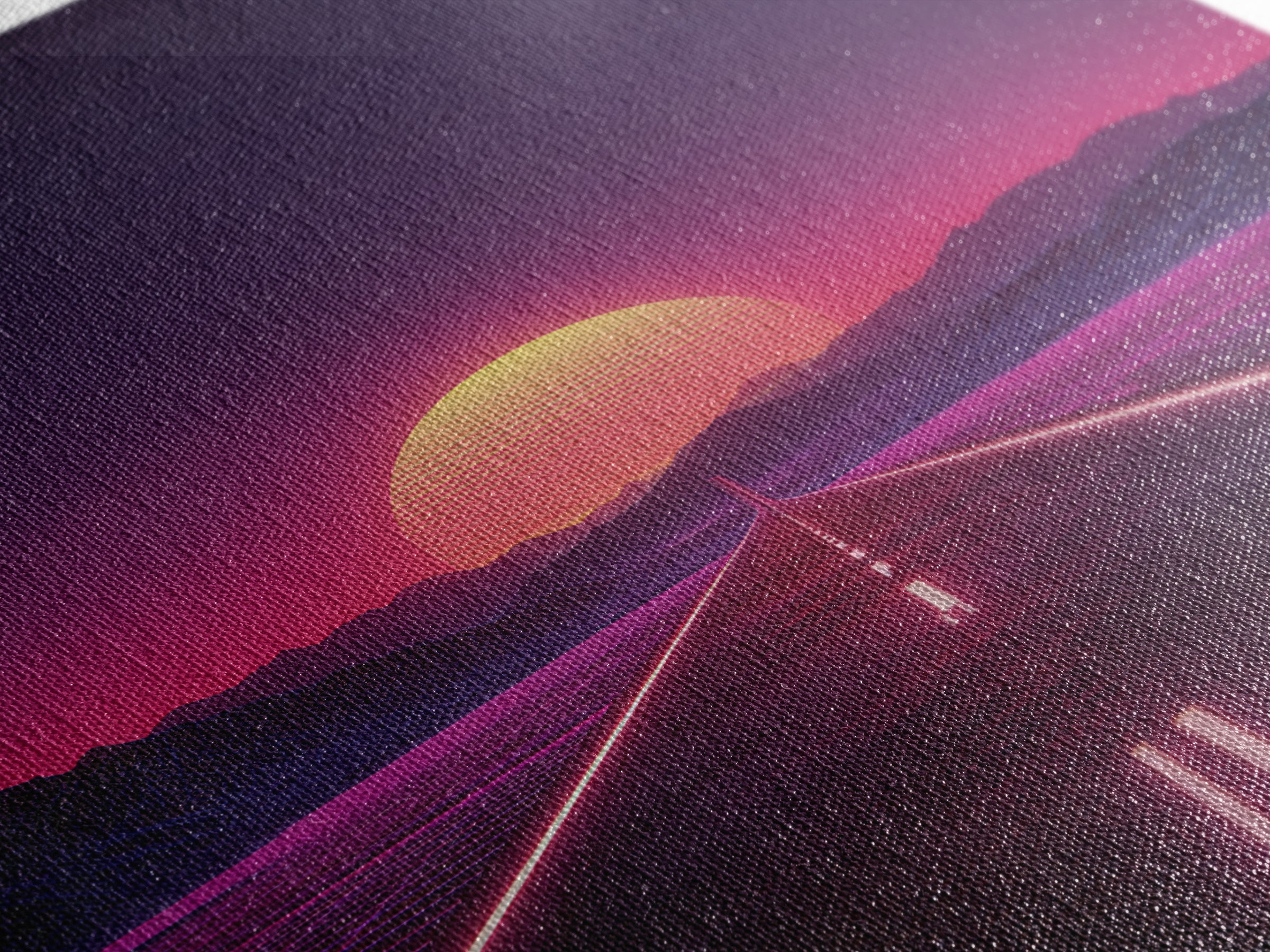 Offbeat Neon Retro Futuristic Road Sunset Digital Art Wall Art Canvas Print Trendy Modern Decor For Bedroom And Office