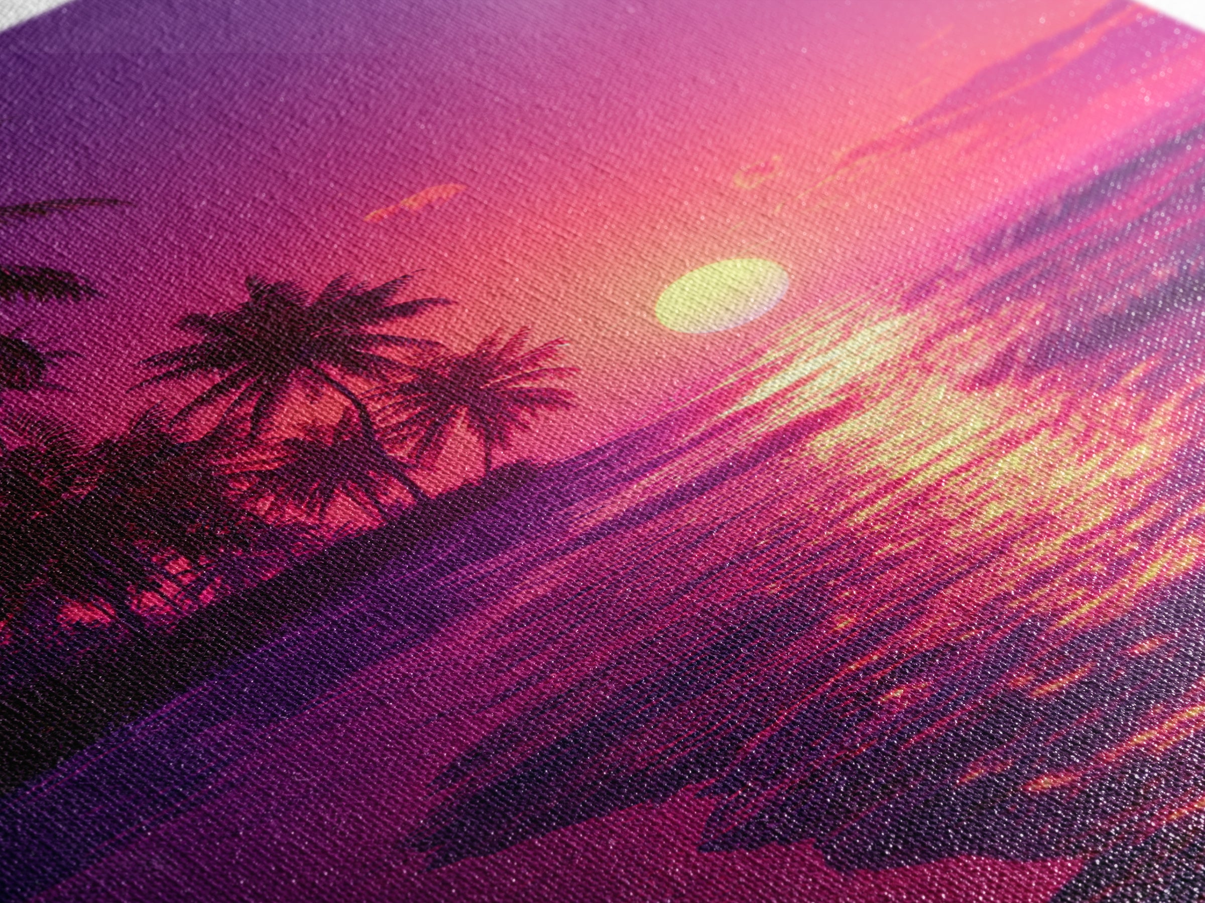Tropical Sunset Beach Landscape Canvas Print With Pink Palm Trees And Ocean Waves Coastal Wall Art Home Decor For Living Room