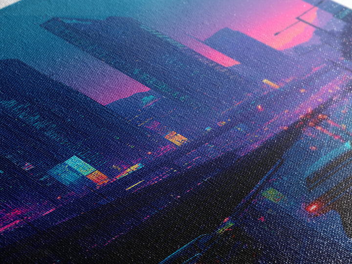 Cyberpunk Cityscape At Dusk With Neon Lights And Rain Reflections Modern Wall Art For Home Decor And Office