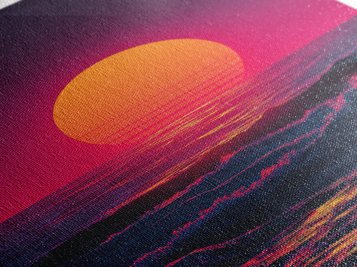 Vibrant Retro Abstract Neon Sunset Over Ocean Waves With Pink And Purple Horizon Wall Art Canvas Print For Bold Home Decor