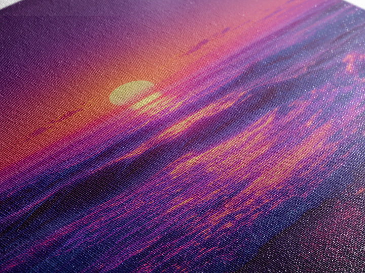 Surreal Ocean Sunset With Deep Purple And Pink Hues Canvas Print For Bedroom Wall Art And Coastal Home Decor