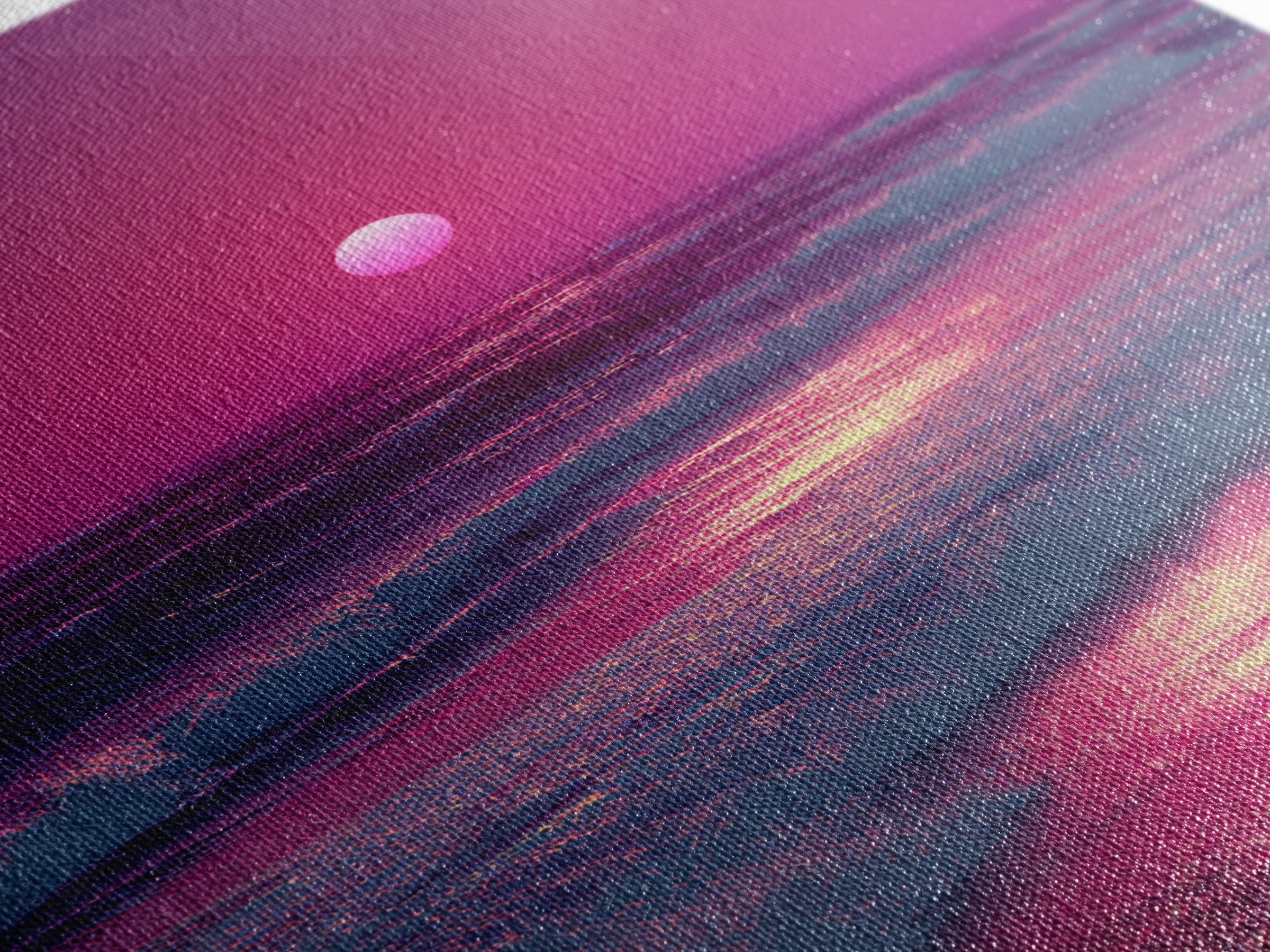 Vibrant Pink Sunset Over Ocean Waves With Reflective Light Coastal Wall Art Canvas Print For Beach House