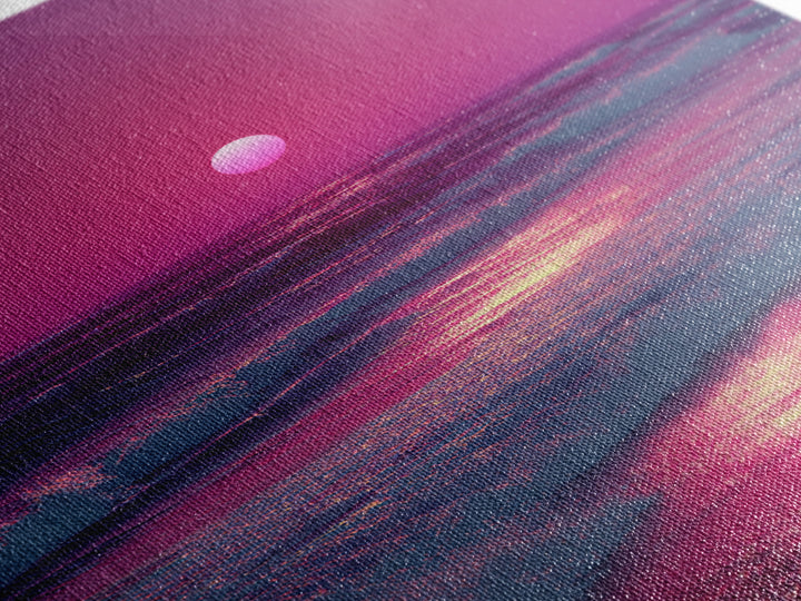 Vibrant Pink Sunset Over Ocean Waves With Reflective Light Coastal Wall Art Canvas Print For Beach House