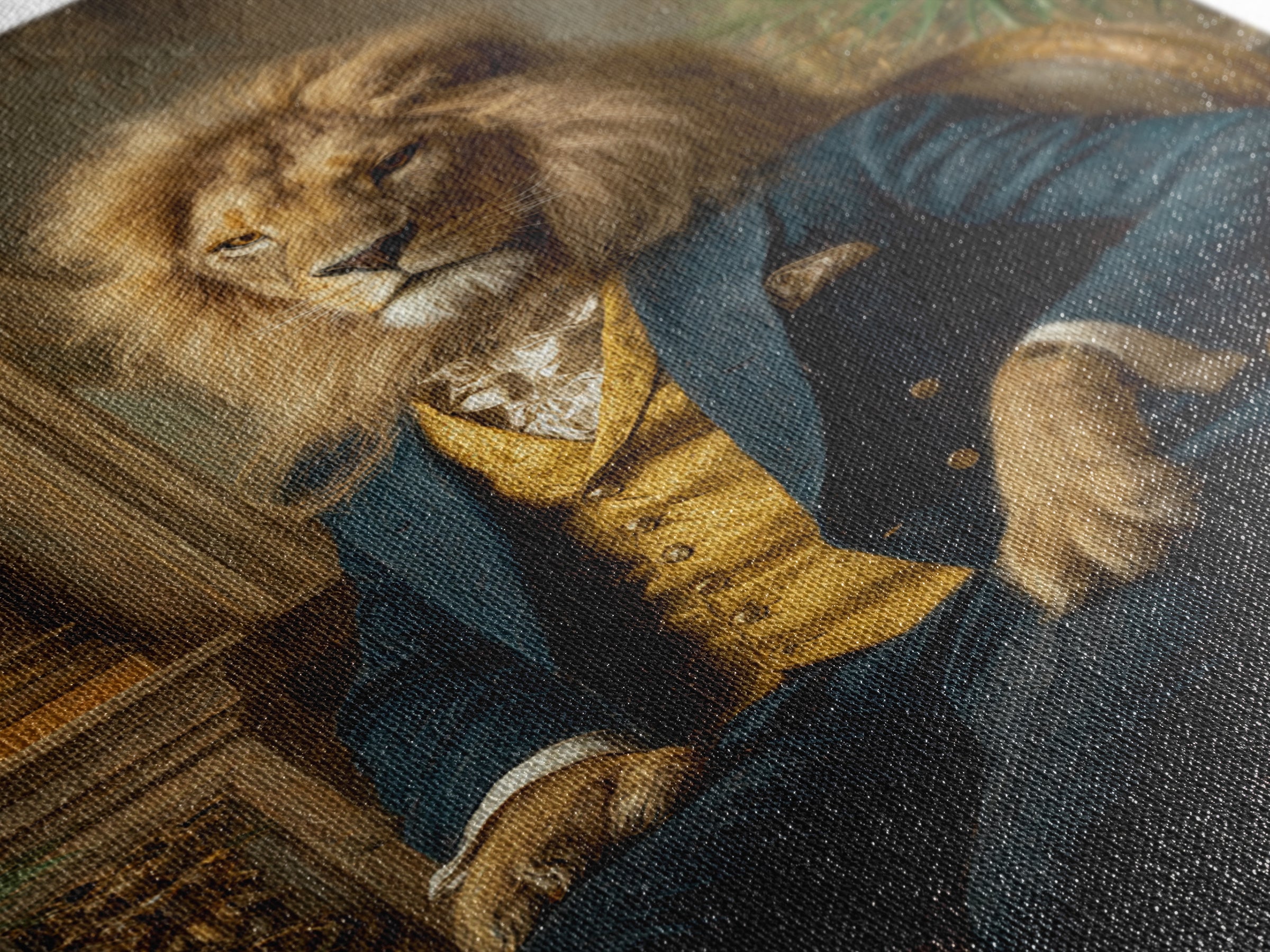 Noble Lion In Blue Suit On Gilded Throne Canvas Print, Regal Animal Wall Art, Luxury Maximalist Office Decor Gift For Him