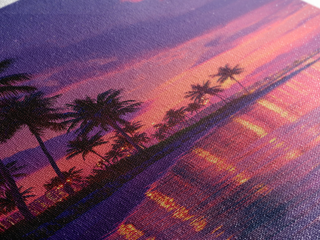 Vibrant Miami Beach Twilight With Palm Trees And City Lights Wall Art Print Canvas Wall Art Coastal Home Decor Gift For Beach Lovers
