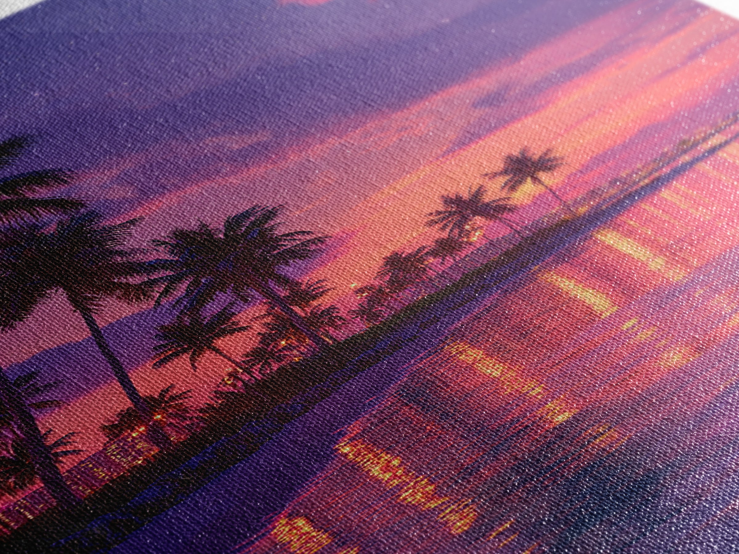 Vibrant Miami Beach Twilight With Palm Trees And City Lights Wall Art Print Canvas Wall Art Coastal Home Decor Gift For Beach Lovers