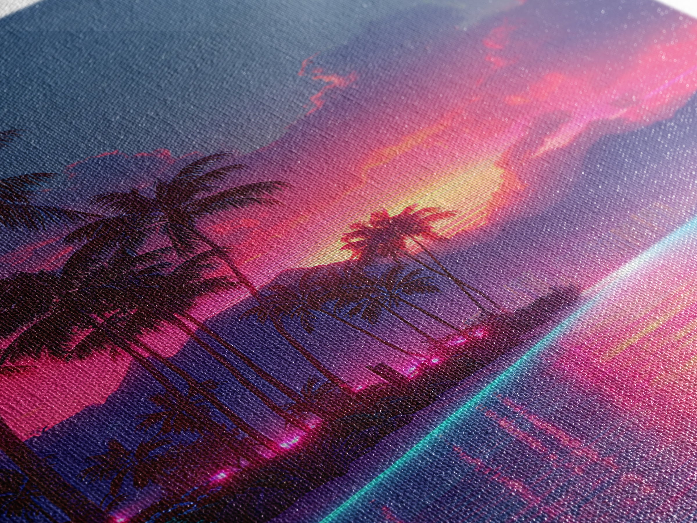 Vibrant Sunset Over Tropical Beach With Palm Trees And Reflective Ocean Modern Wall Art Print Canvas