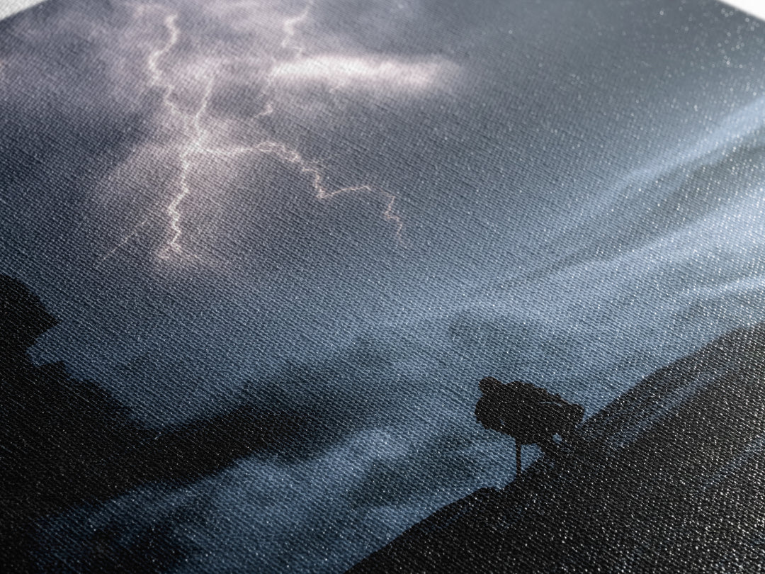 Lone Warrior Beneath Lightning Storm Framed Canvas Print, Dark Seascape Wall Art, Dramatic Fantasy Decor Print, Gift For Him