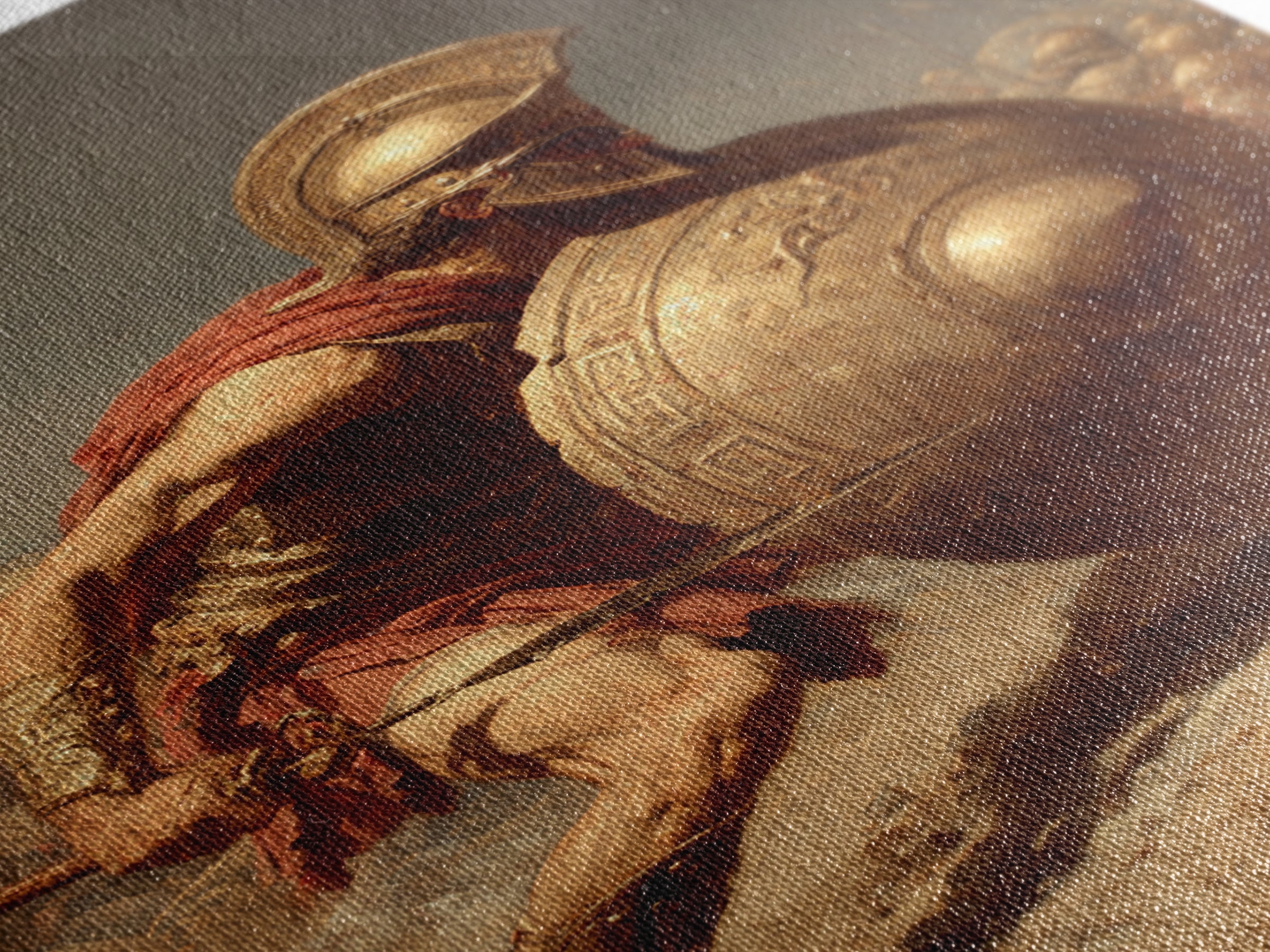 Ancient Greek Hoplite With Bronze Shield Wall Art, Spartan Warrior Canvas Print, Classical History Office Decor, Gift For Him