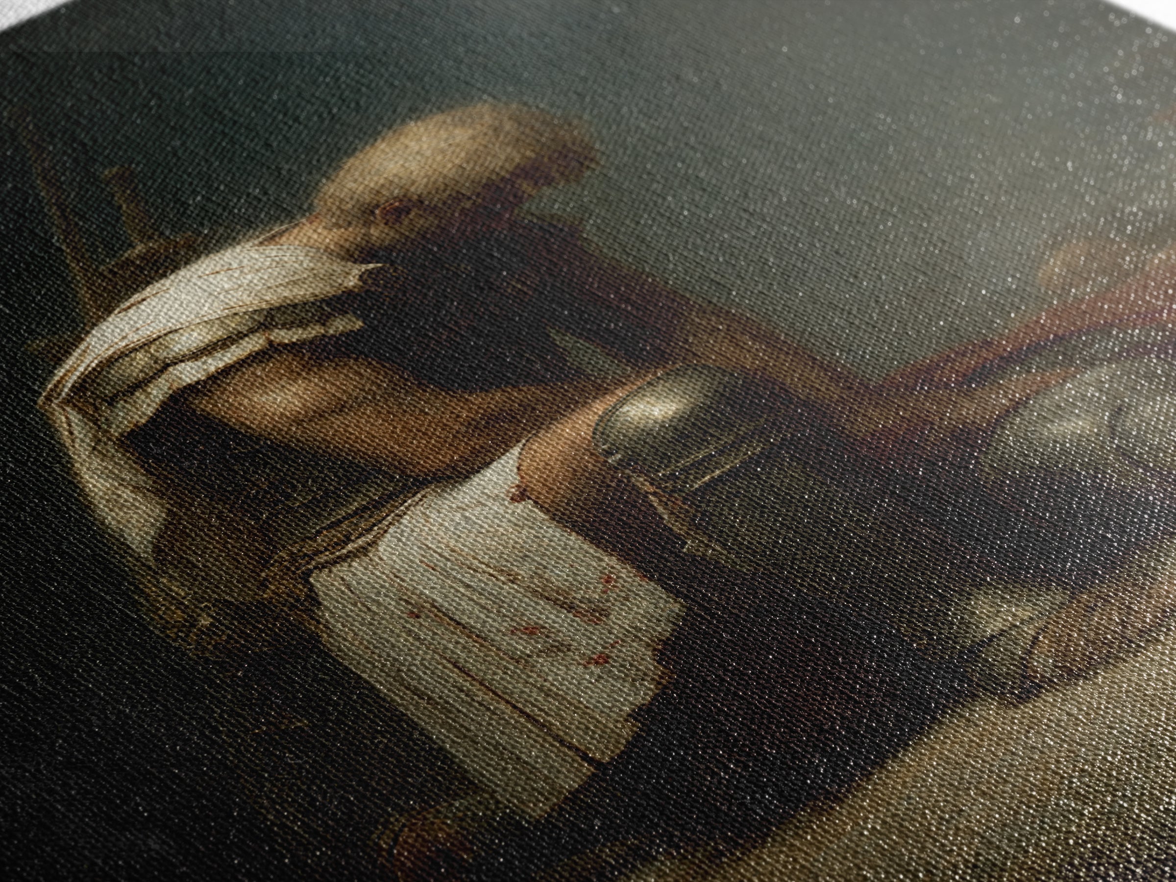 Kneeling Fallen Warrior Canvas Print, Dark Battle Wall Art, Classical Figurative Oil Painting, Moody Office Decor Gift For Him