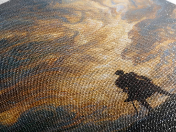 Lone Hero Beneath Golden Storm Clouds Wall Art, Epic Fantasy Canvas Print, Dramatic Sky Modern Living Room Decor, Office Decor