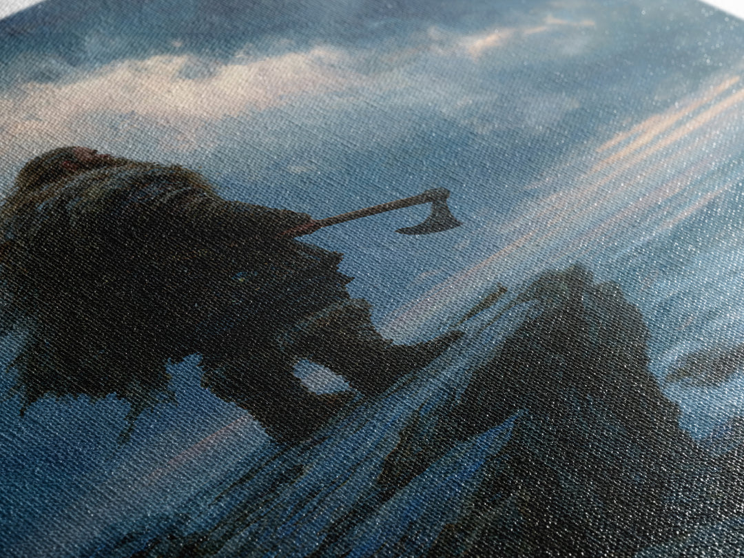 Viking Warrior On Stormy Ocean Cliff Wall Art, Norse Fantasy Canvas, Moody Seascape Print, Masculine Home Decor, Gift For Him