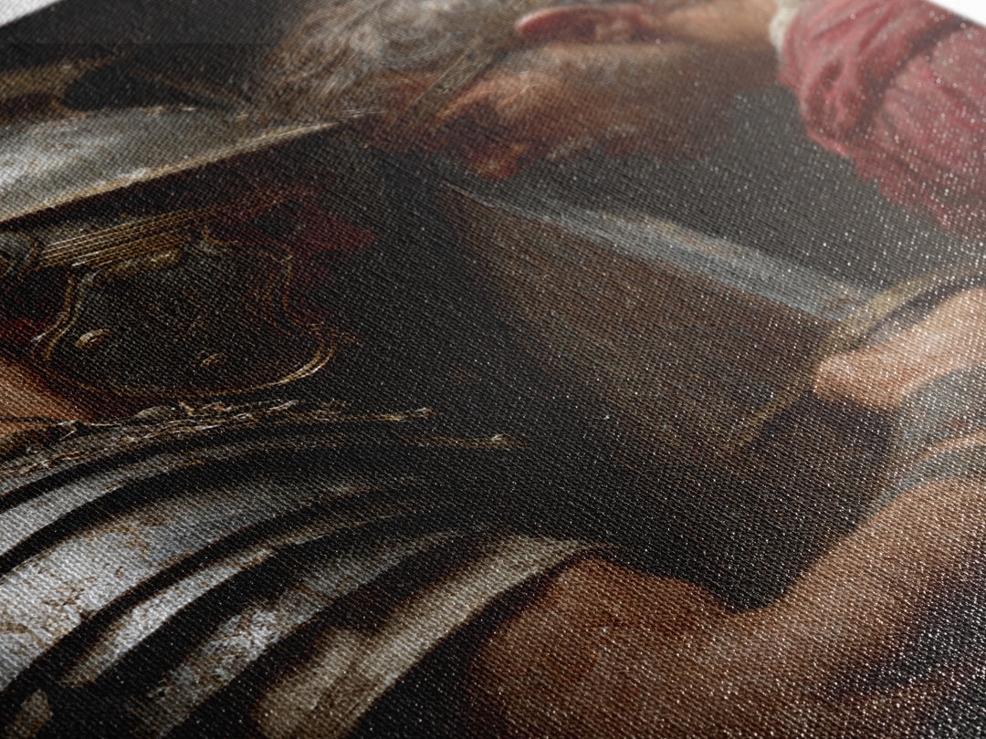 Roman Gladiator Face Off With Sword Wall Art, Intense Ancient Duel Canvas Print, Dark Masculine Office Decor, Gift For Him