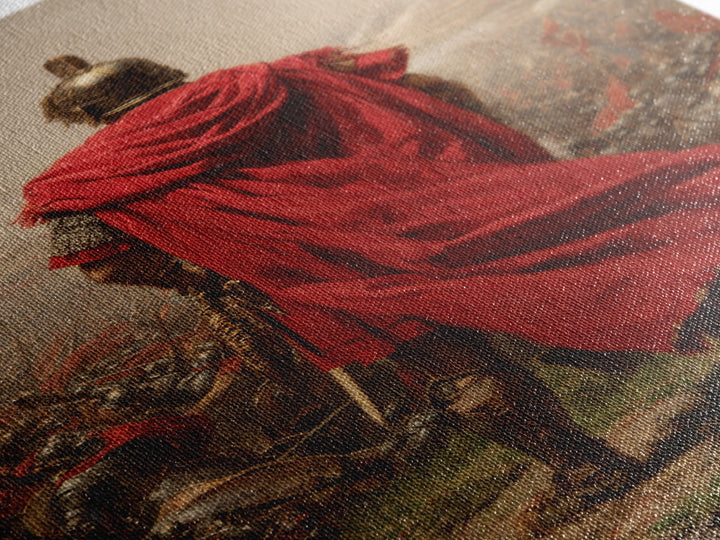 Roman General Red Cloak Wall Art, Epic Battlefield Oil Painting, Ancient Warrior Canvas Decor For Masculine Office Gift Idea