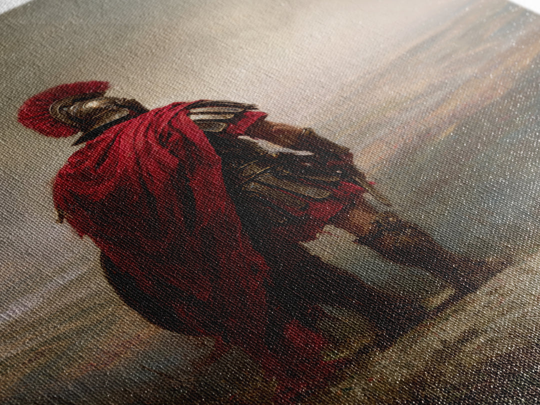 Roman Centurion In Red Cloak Overlooking Battlefield Wall Art, Ancient Warrior Canvas Print For Office Decor And Gift For Him
