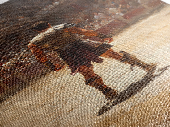 Gladiator Standing In Sunlit Ancient Arena Wall Art, Roman Warrior Canvas Print For Man Cave Decor And Masculine Office Art