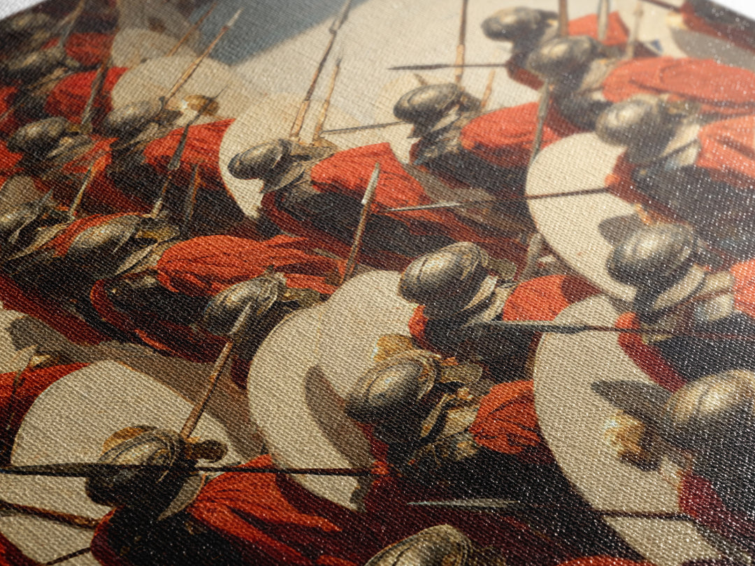 Roman Legion Shield Wall Art, Ancient Battle Canvas Print, Historical Warrior Oil Painting, Masculine Office Decor Gift For Him
