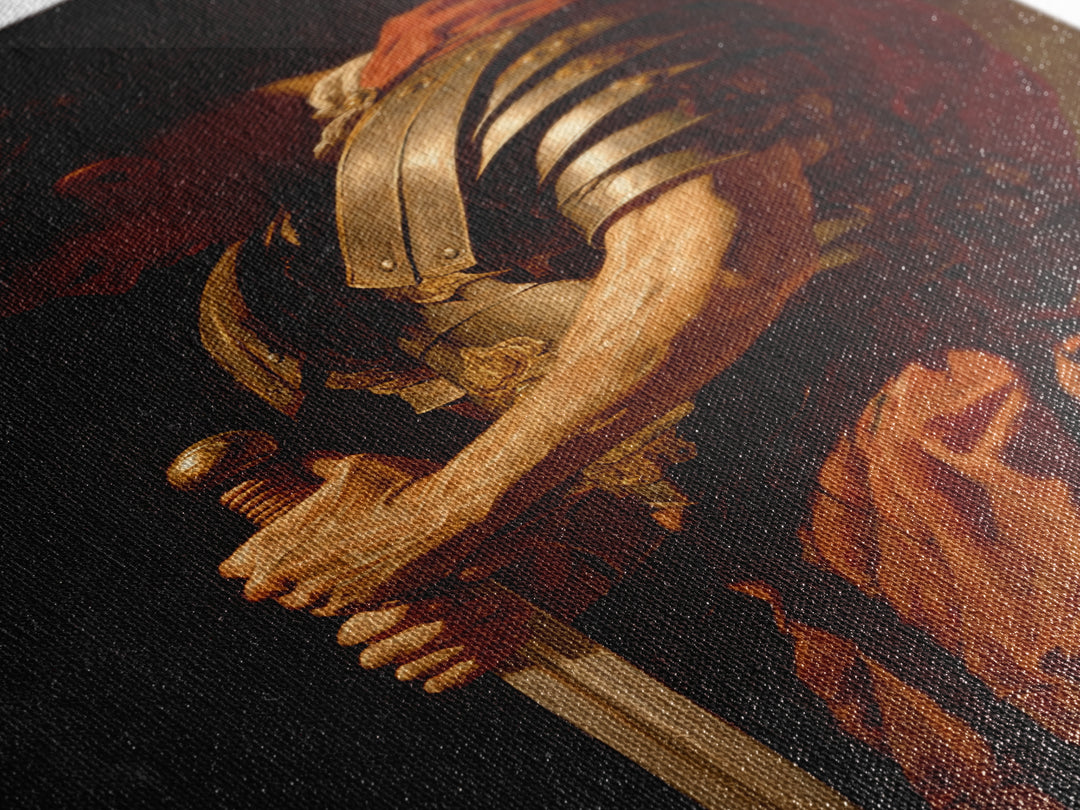 Roman Commander With Sword Framed Canvas Print, Dramatic Warrior Wall Art, Classical Oil Painting, Dark Academia Office Decor