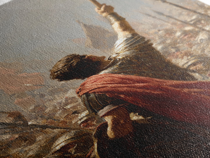Roman Standard Bearer In Battle Wall Art, Dramatic Warrior Oil Painting, Historical Fine Art Print, Masculine Office Decor