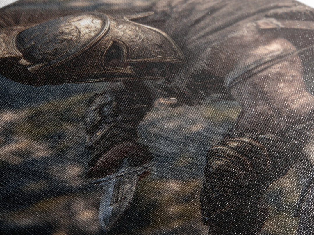 Armored Spartan Warrior With Bronze Helmet Wall Art, Ancient Greek Canvas Print, Masculine Office Decor, History Gift For Him