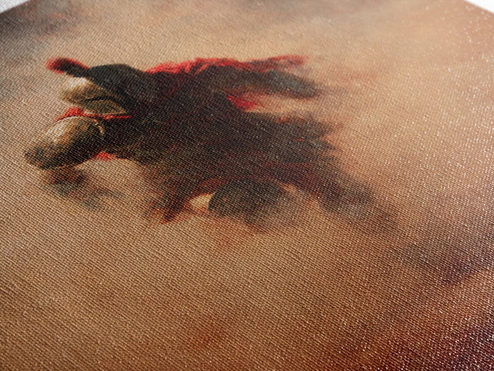 Spartan Warrior Emerging Through Red Smoke, Canvas Print, Dramatic Battle Wall Art, Ancient Greek Decor, Masculine Art, Gift For Him