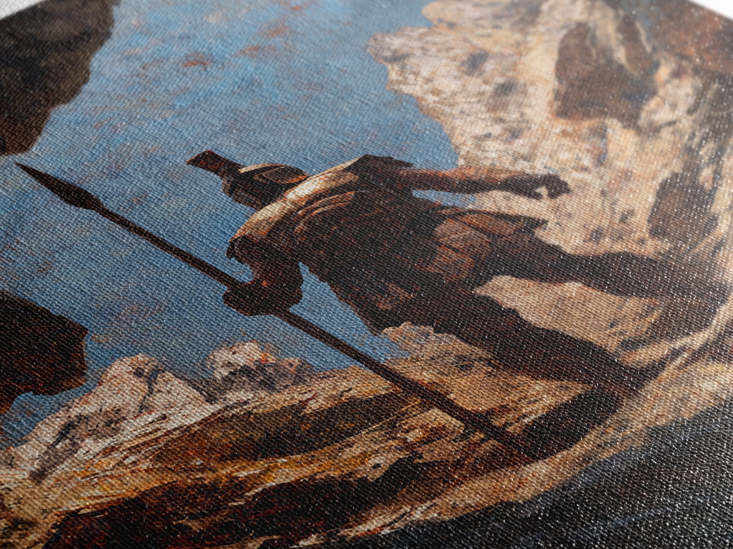 Spartan Warrior In Mountain Cave Framed Canvas Print, Ancient Greek Wall Art, Fantasy Adventure Decor, Gift For Him, Office Decor