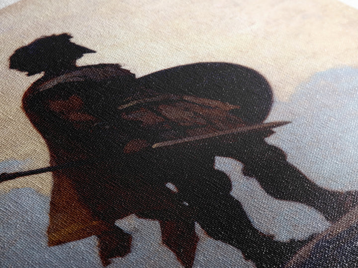Ancient Warrior Silhouette With Shield And Sword Wall Art, Roman Soldier Canvas, Masculine Office Decor, Historical Fine Art Print
