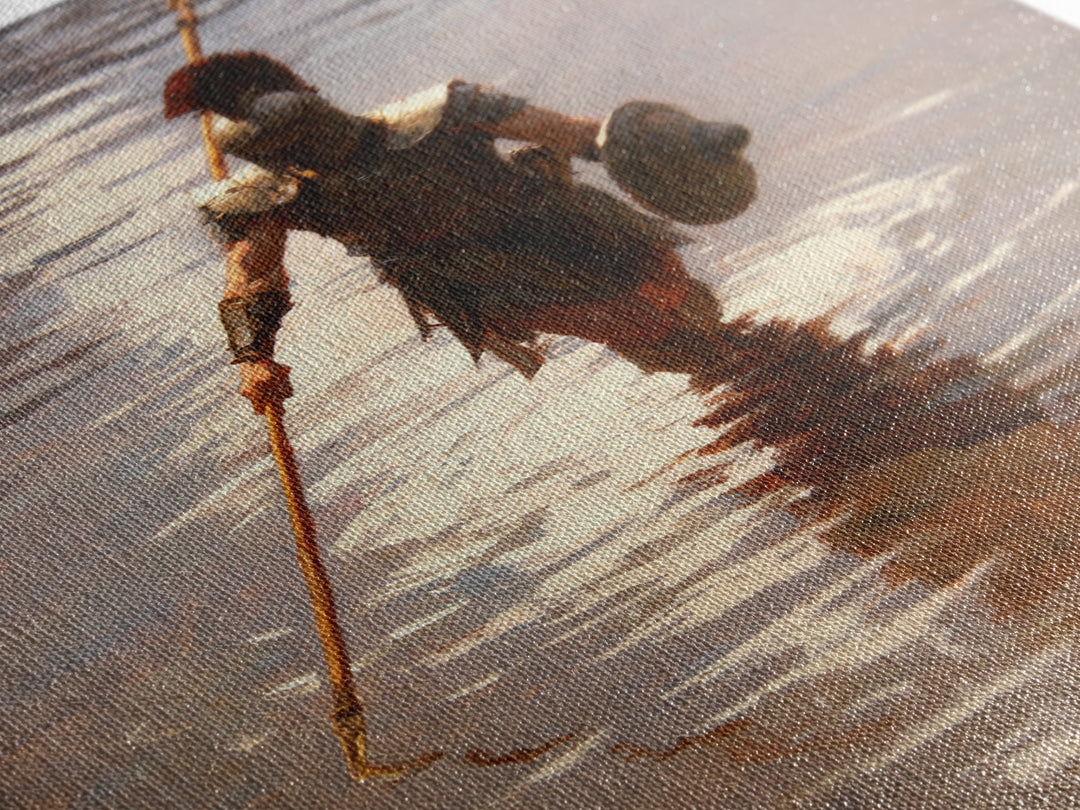 Solitary Spartan Warrior In Shimmering Water Wall Art, Ancient Spear Canvas Print, Greek History Living Room And Office Decor