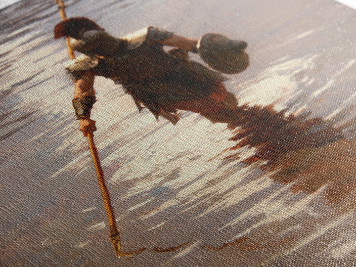 Solitary Spartan Warrior In Shimmering Water Wall Art, Ancient Spear Canvas Print, Greek History Living Room And Office Decor