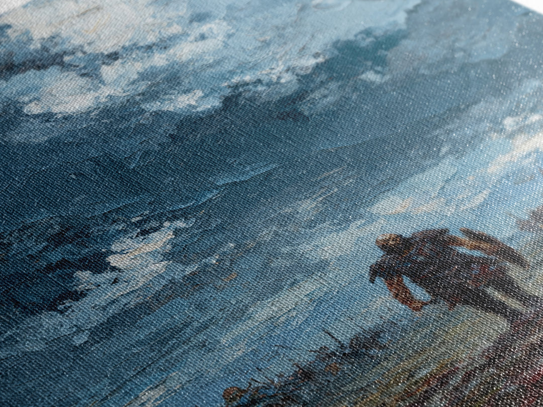 Warrior Walking Across Stormy Battlefield Wall Art, Textured Viking Canvas Print For Masculine Office Decor And Gift For Him